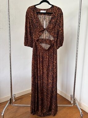 Stillwater Brown Leopard-Print Cutout Maxi Dress